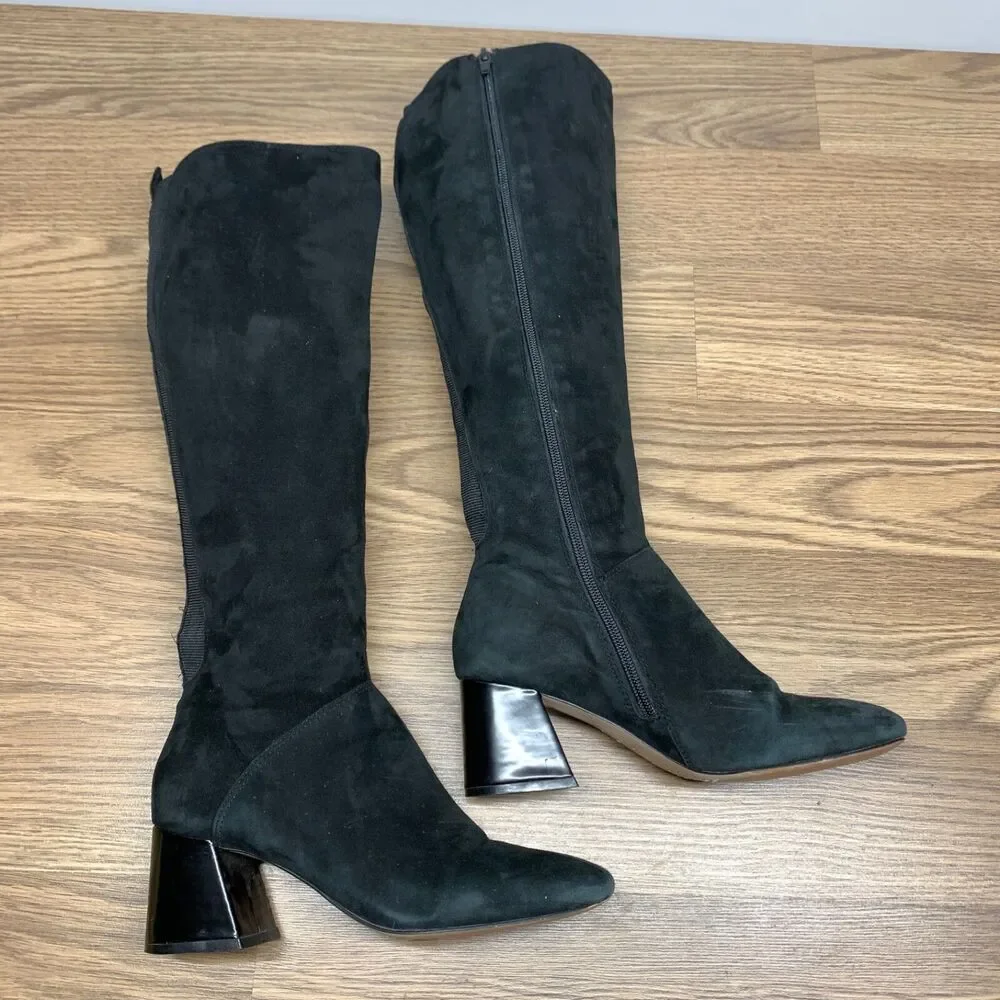Corso‎ Como Black Suede Leather Heeled Boots Knee High Size 7M Loval Classic
